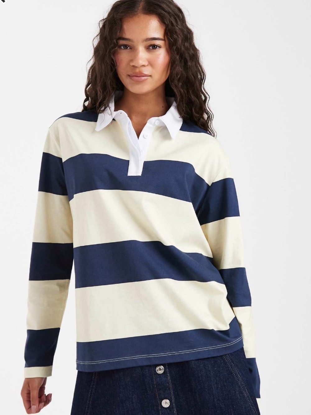 Striped Rugby Polo in Navy and Cream